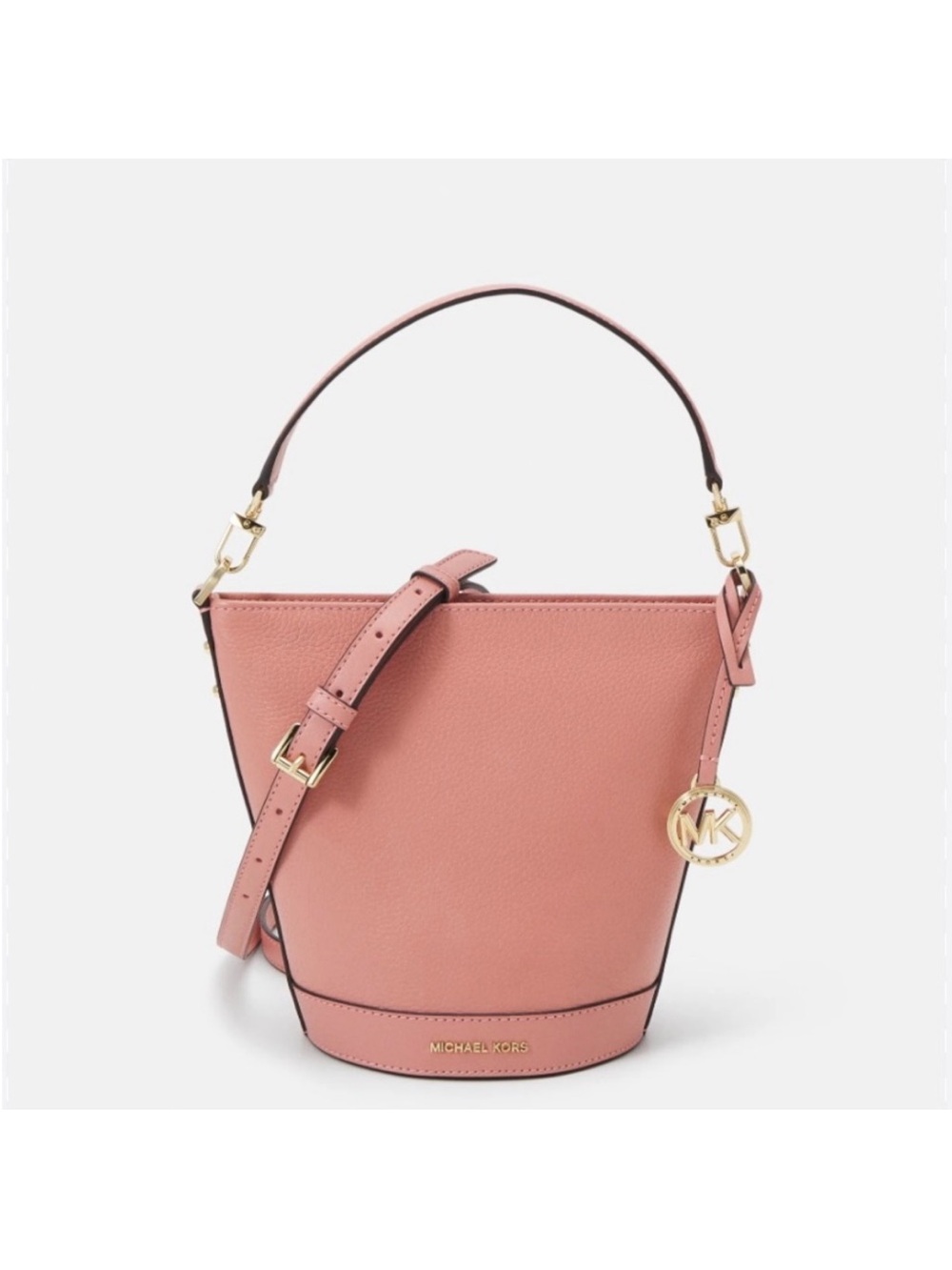 Michael Kors Rose Pink Leather Bucket Shoulder Bag with MK Charm